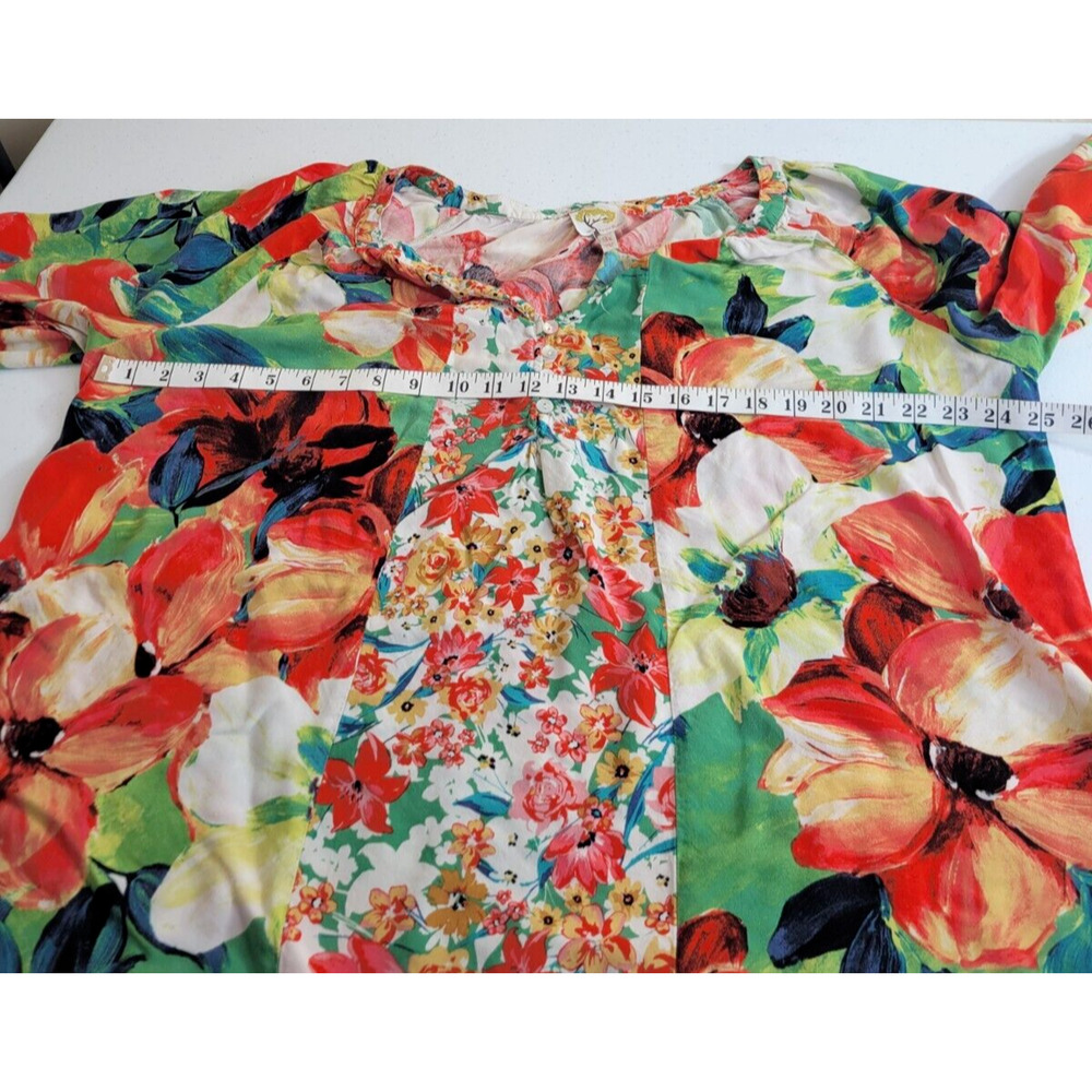 Fig & Flower Shell buttons Orange Green Floral Long Sleeve Top Women's Sz 3X - Picture 3 of 10